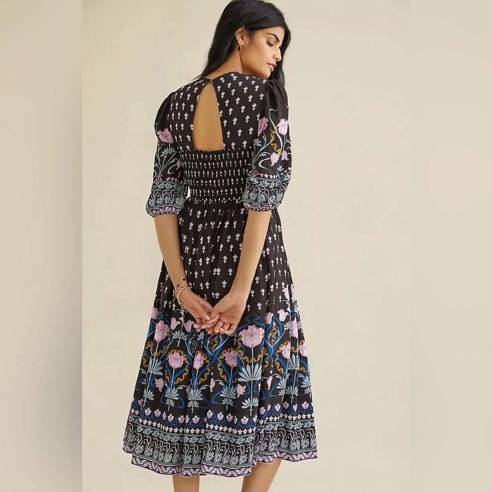 Anthropologie floral smocked midi dress size S